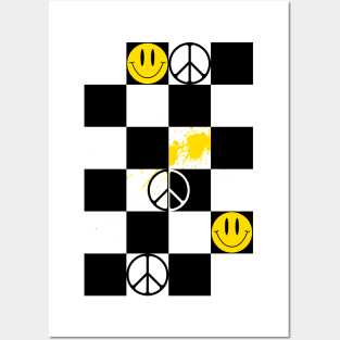 Checkered Smiley Face & Peace Sign Posters and Art